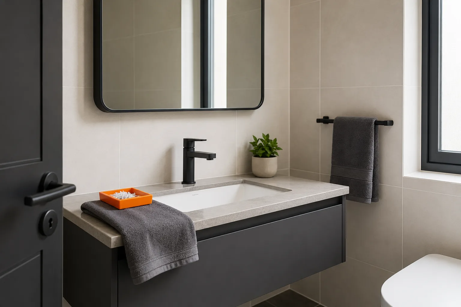 Bathroom in a Valencia apartment after a cosmetic refresh