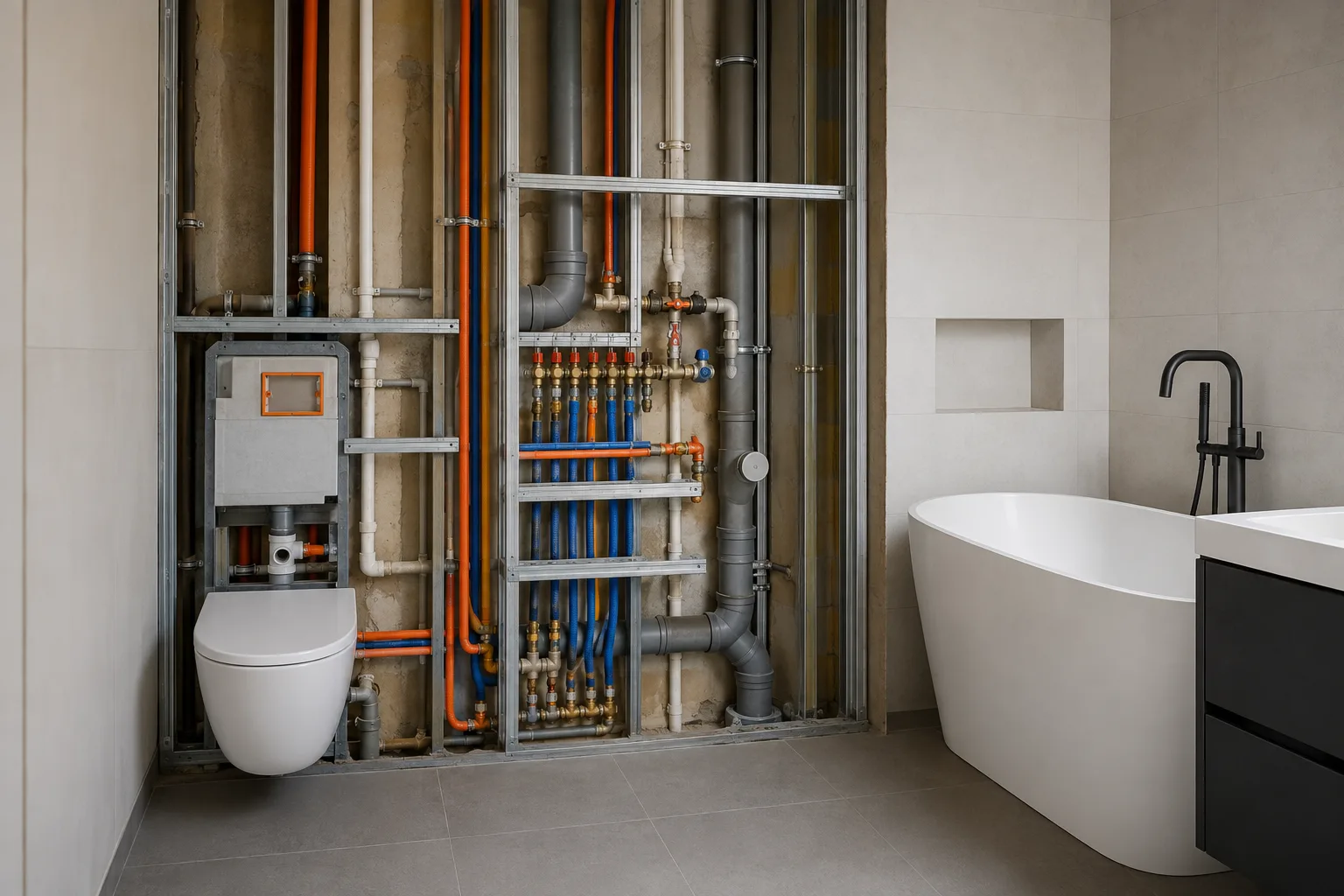Valencia bathroom before full plumbing replacement