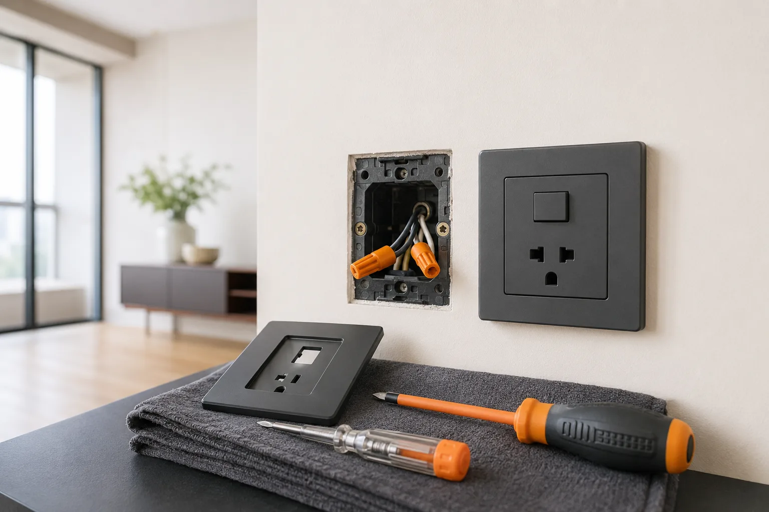 Kitchen sockets and lighting in a renovated Valencia apartment