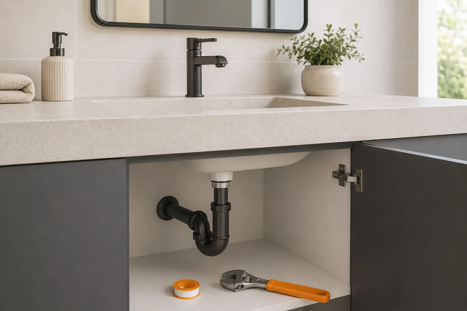 Minor plumbing repair to a tap in a bathroom in a Valencia apartment