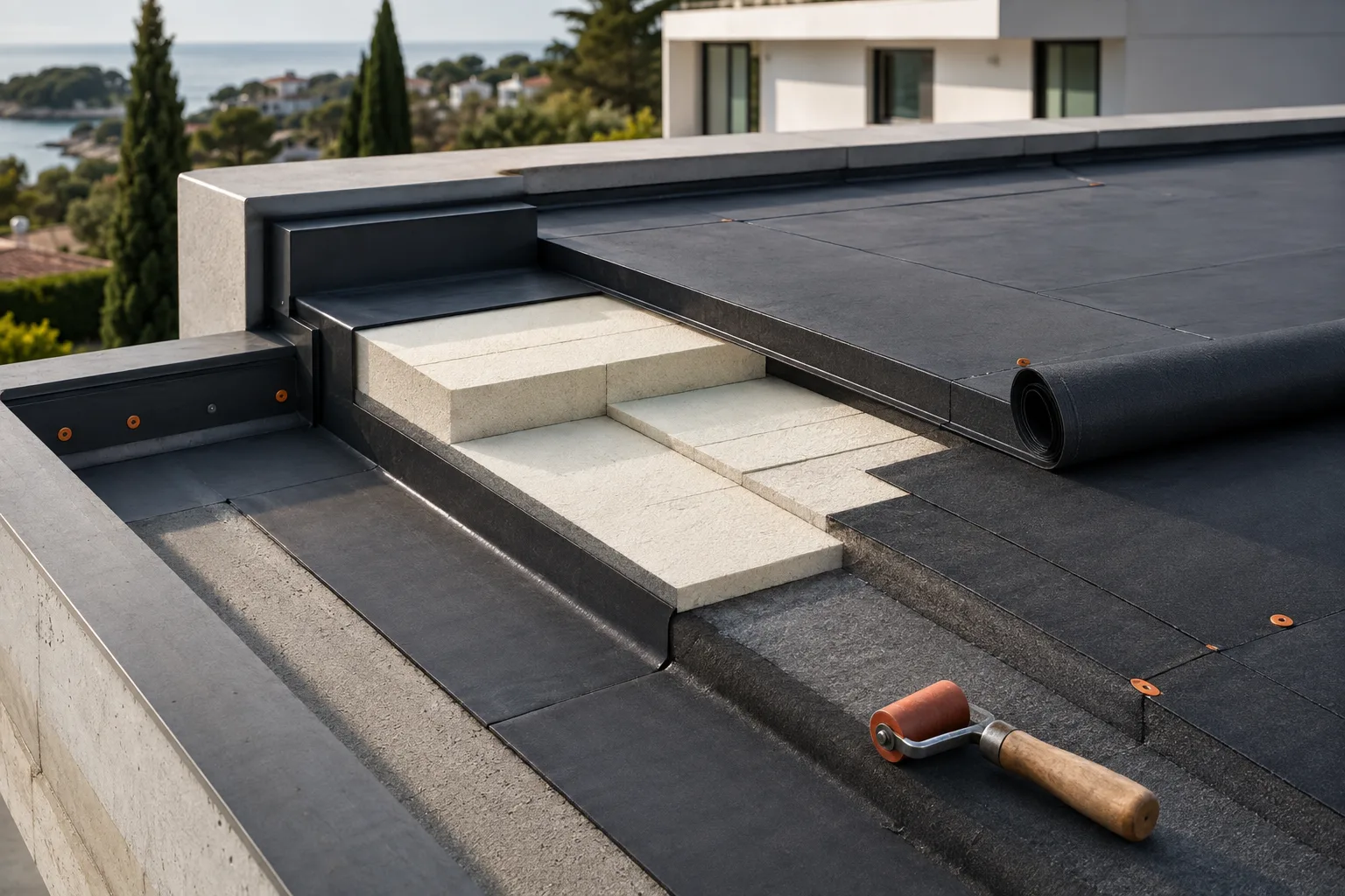 Insulated roof space prepared for waterproofing in Valencia