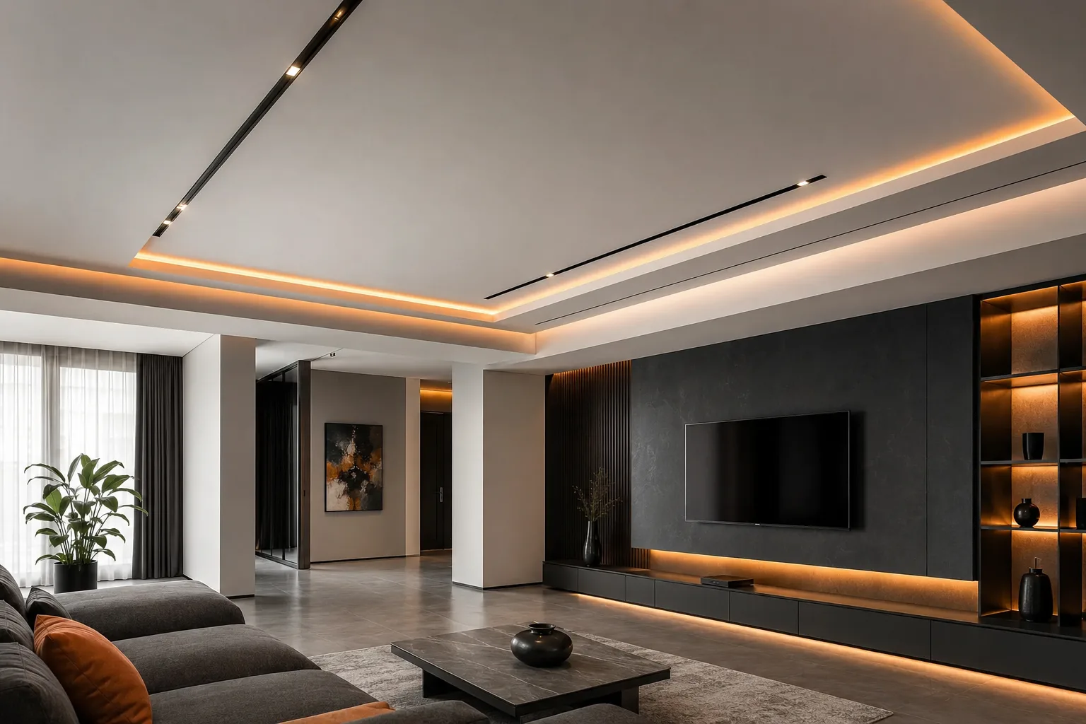 Modern suspended ceiling with integrated lighting in a Valencia apartment