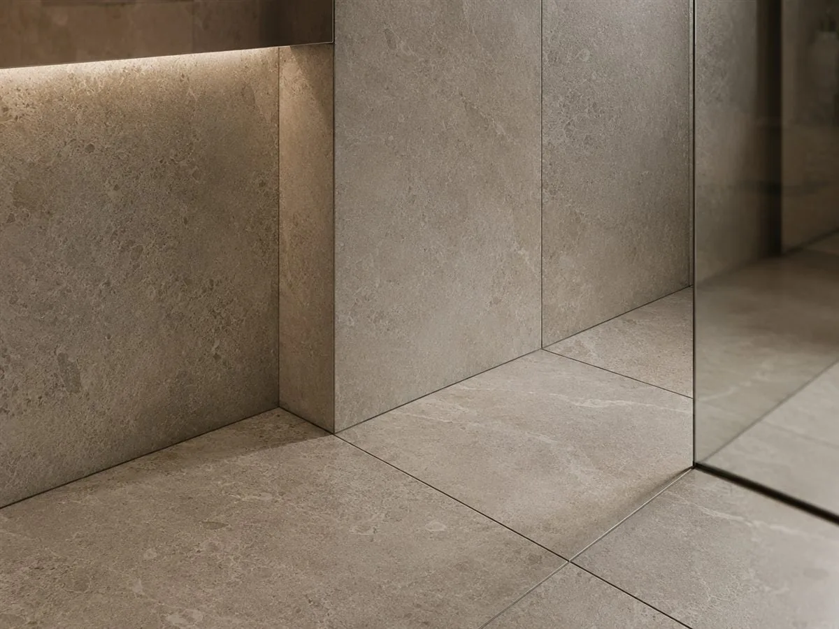 Close-up of professional wall and floor tiling work in Valencia